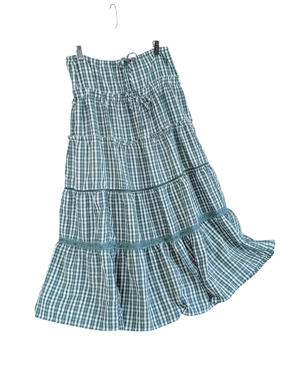 🌿 Daisy Street Green Gingham Tiered Maxi Skirt Size M 🌿